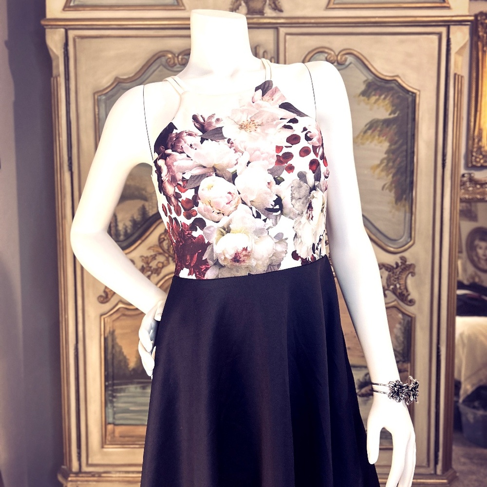 Papaya Floral Halter Bodice Fit-and-Flare Dress